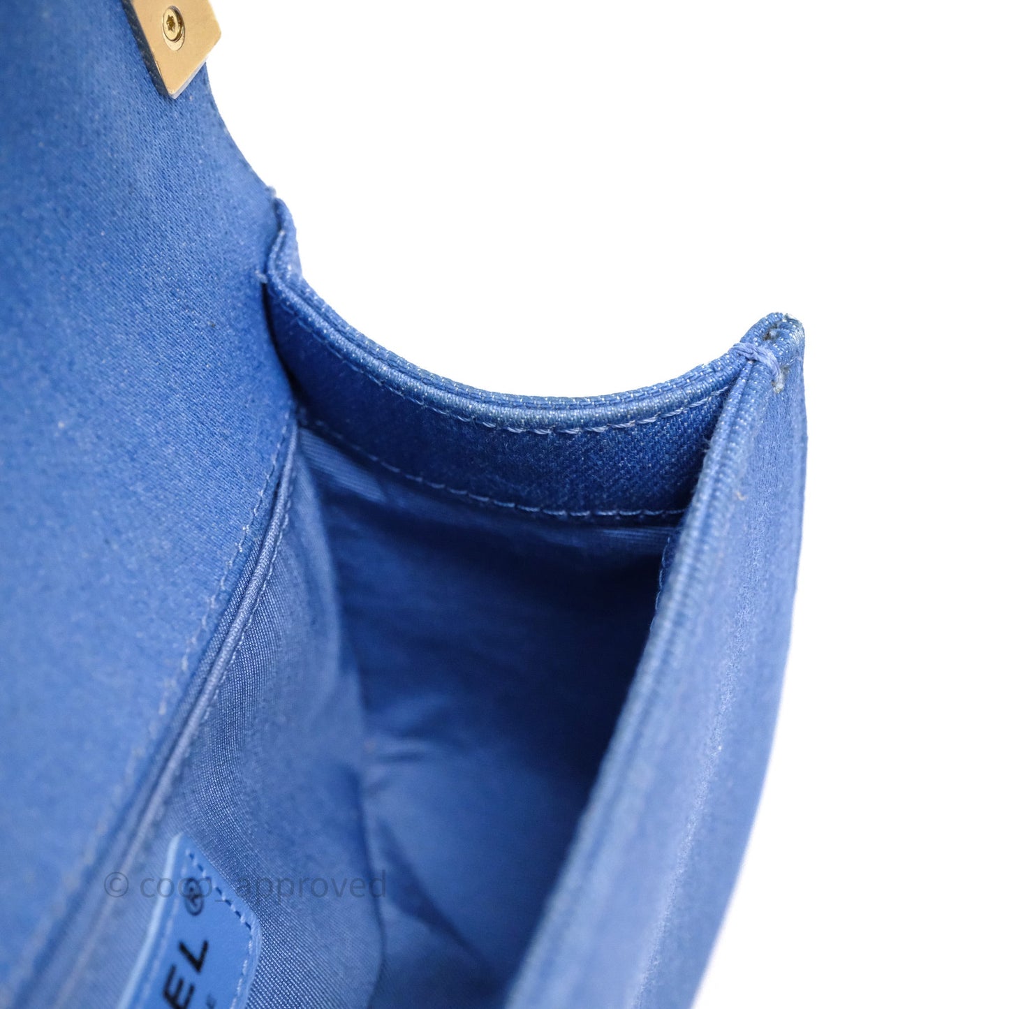 Chanel Small Boy Light Blue Pleated Denim Gold Hardware