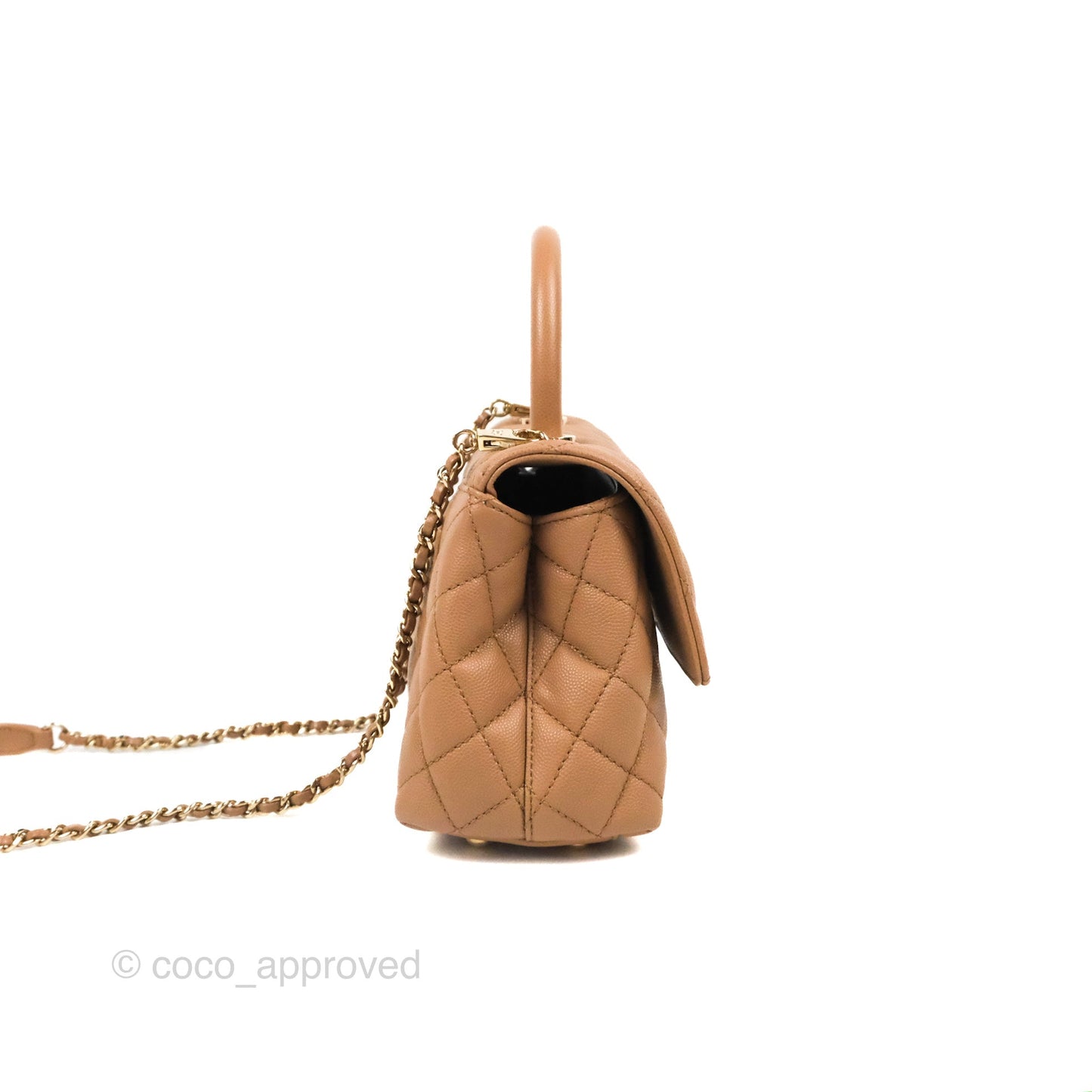 Chanel Small Coco Handle Quilted Dark Beige Caviar Gold Hardware