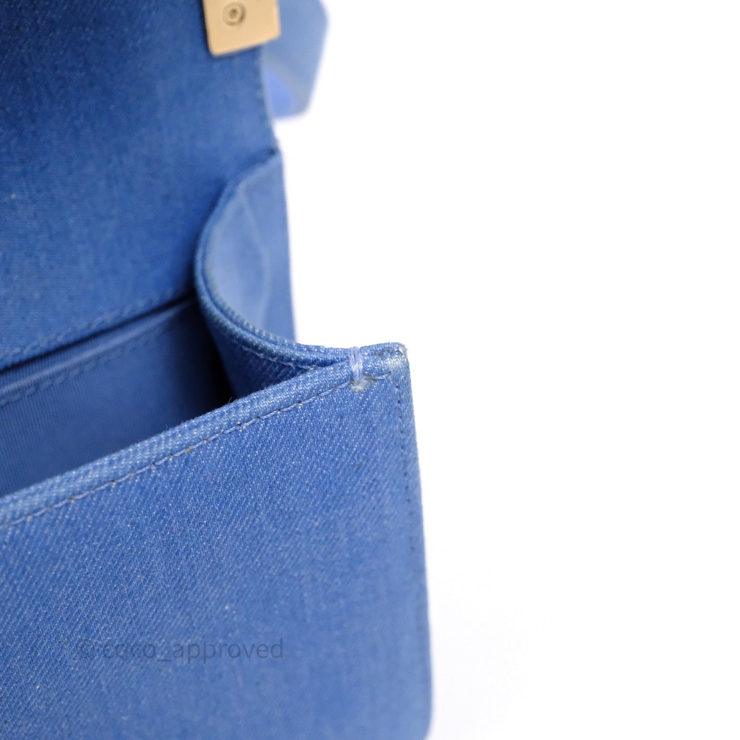 Chanel Small Boy Light Blue Pleated Denim Gold Hardware