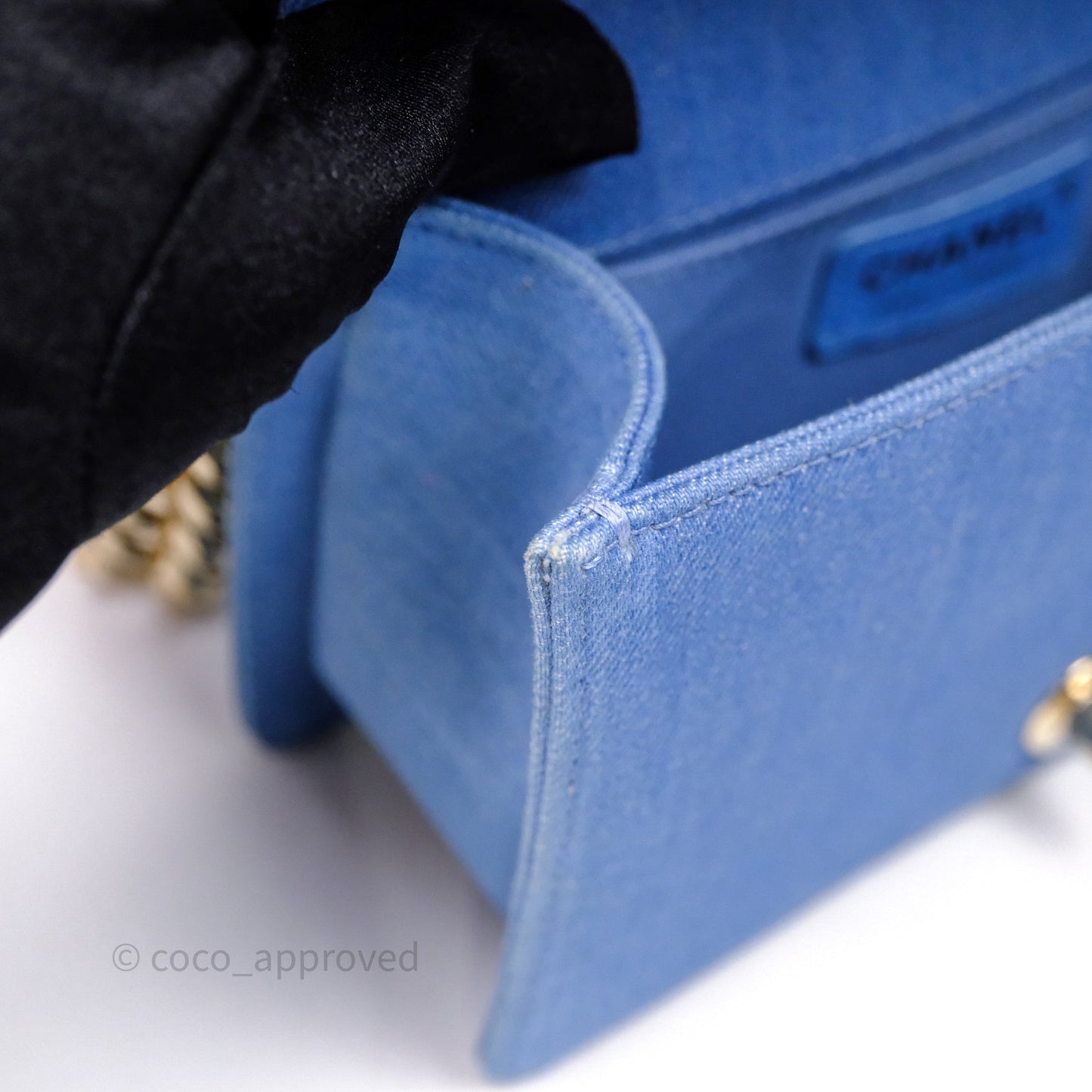 Chanel Small Boy Light Blue Pleated Denim Gold Hardware