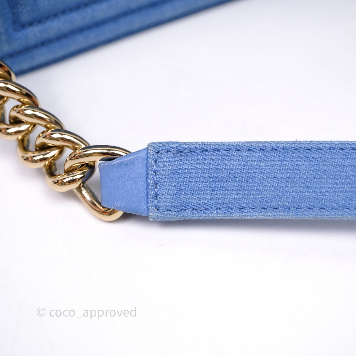 Chanel Small Boy Light Blue Pleated Denim Gold Hardware