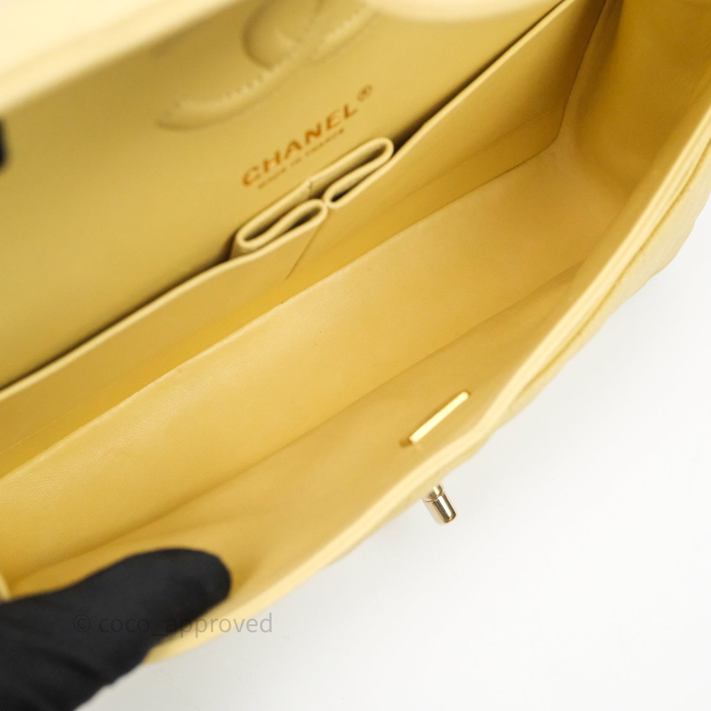Chanel Classic M/L Medium Flap Quilted Yellow Caviar Gold Hardware