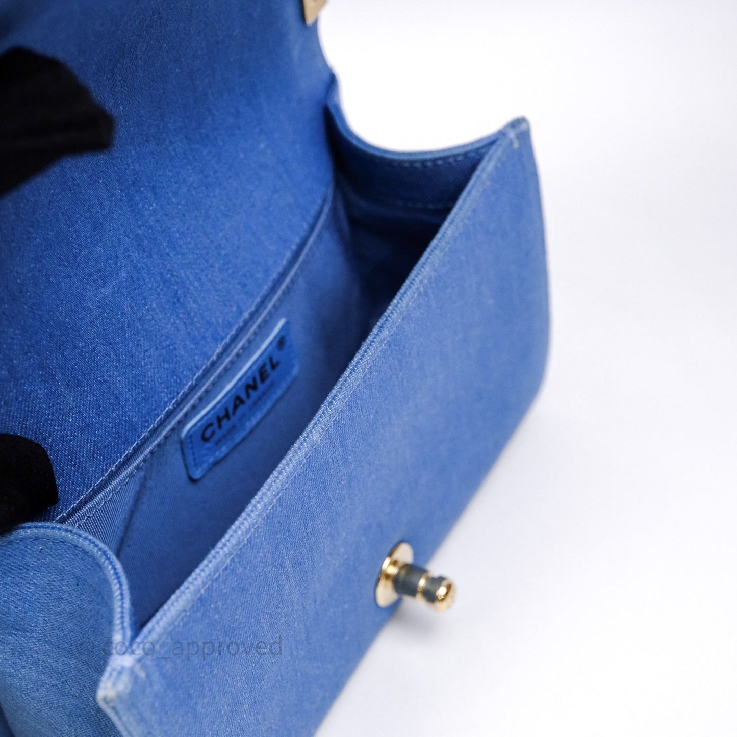 Chanel Small Boy Light Blue Pleated Denim Gold Hardware