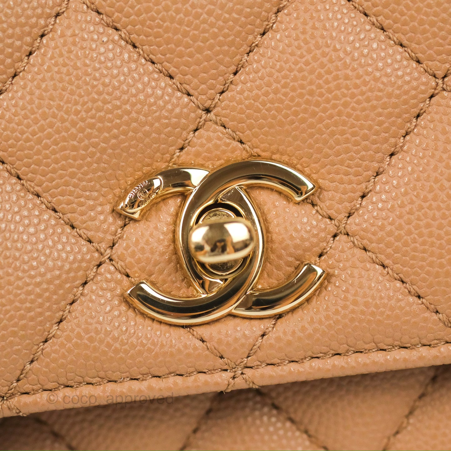 Chanel Small Coco Handle Quilted Dark Beige Caviar Gold Hardware