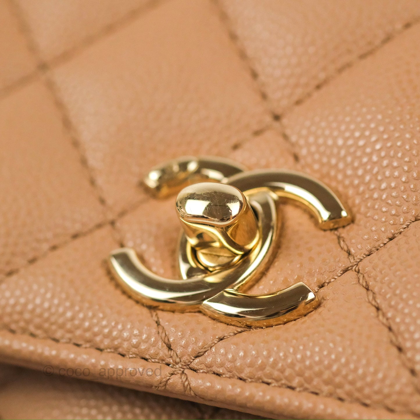 Chanel Small Coco Handle Quilted Dark Beige Caviar Gold Hardware
