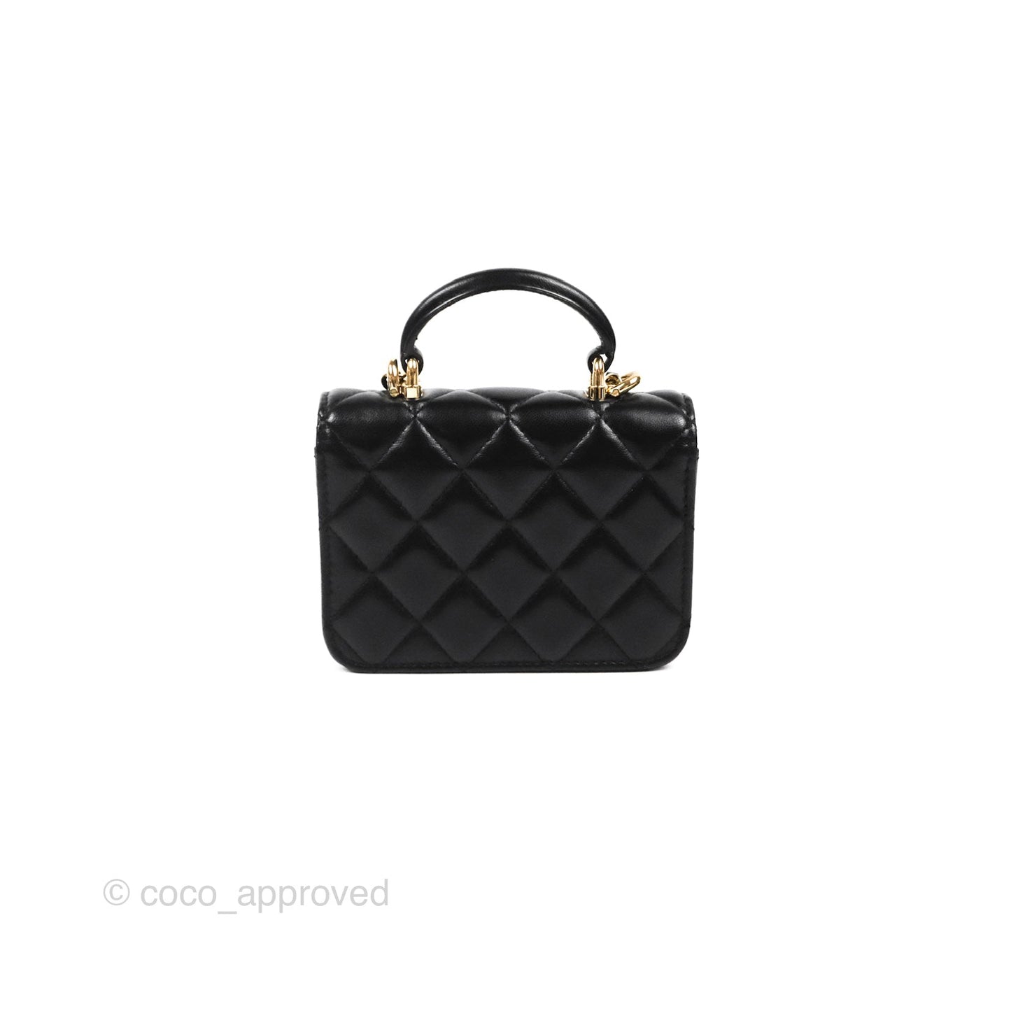 Chanel Mini Handle Flap Coin Purse With Chain Black Lambskin Gold Hardware