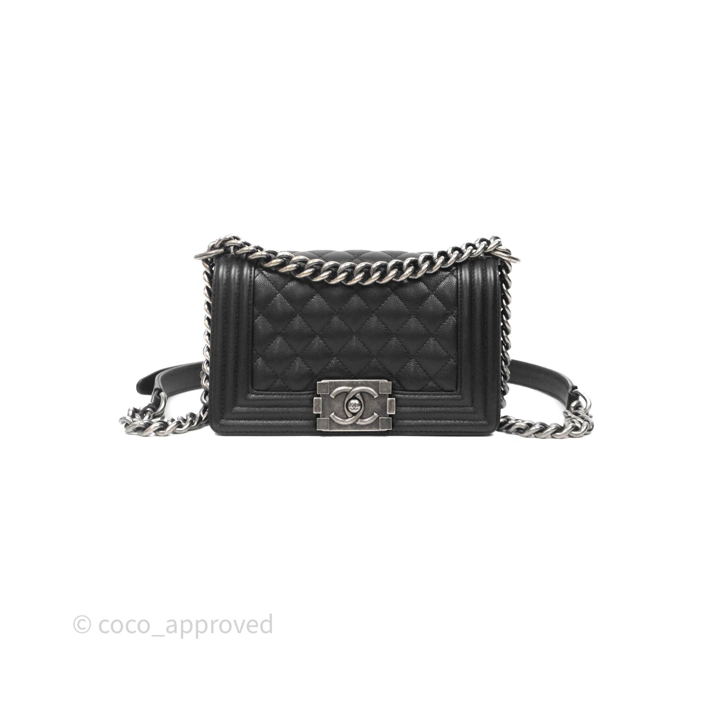 Chanel Small Boy Quilted Black Caviar Ruthenium Hardware