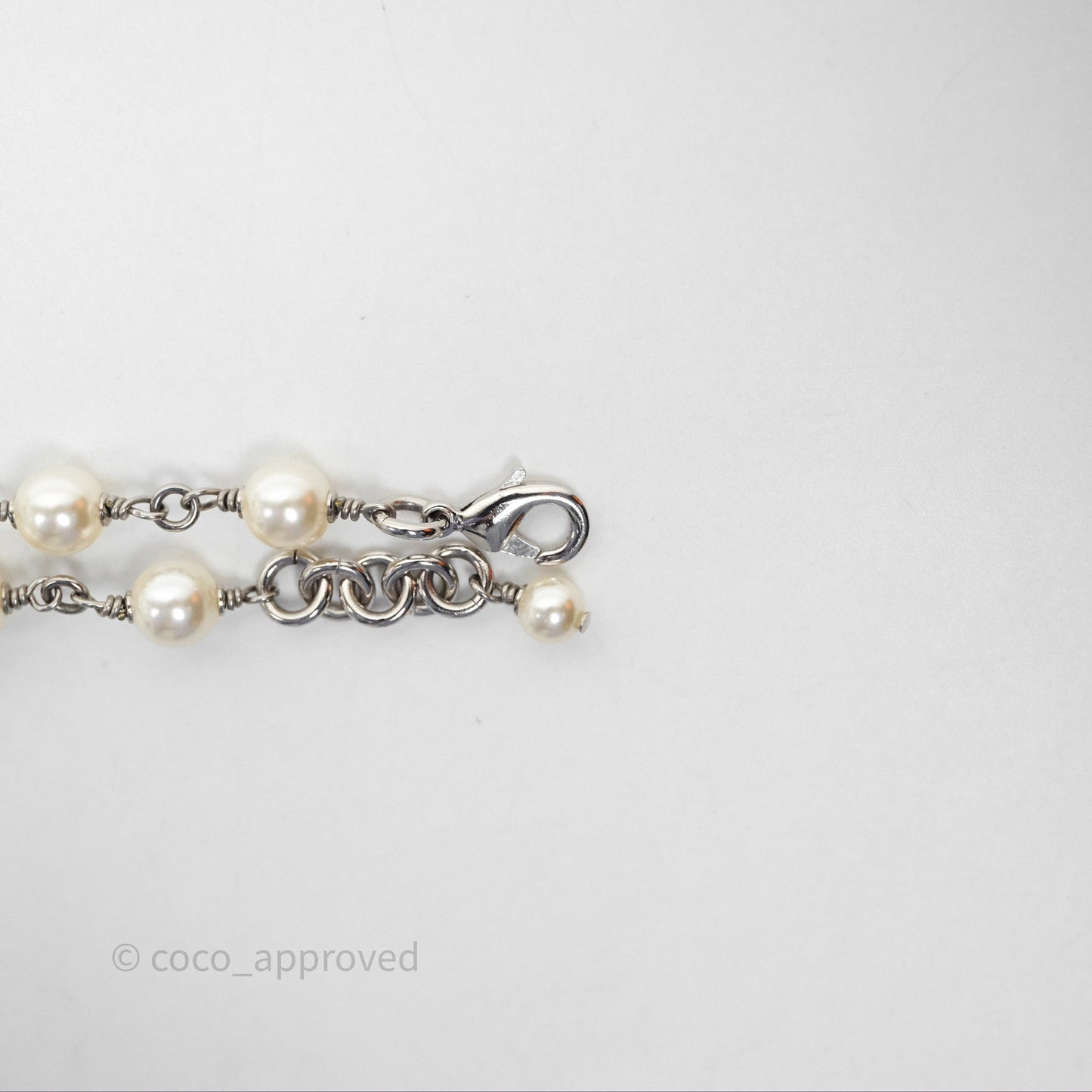 Chanel Crystal CC Pearl Necklace Sliver Tone 25V