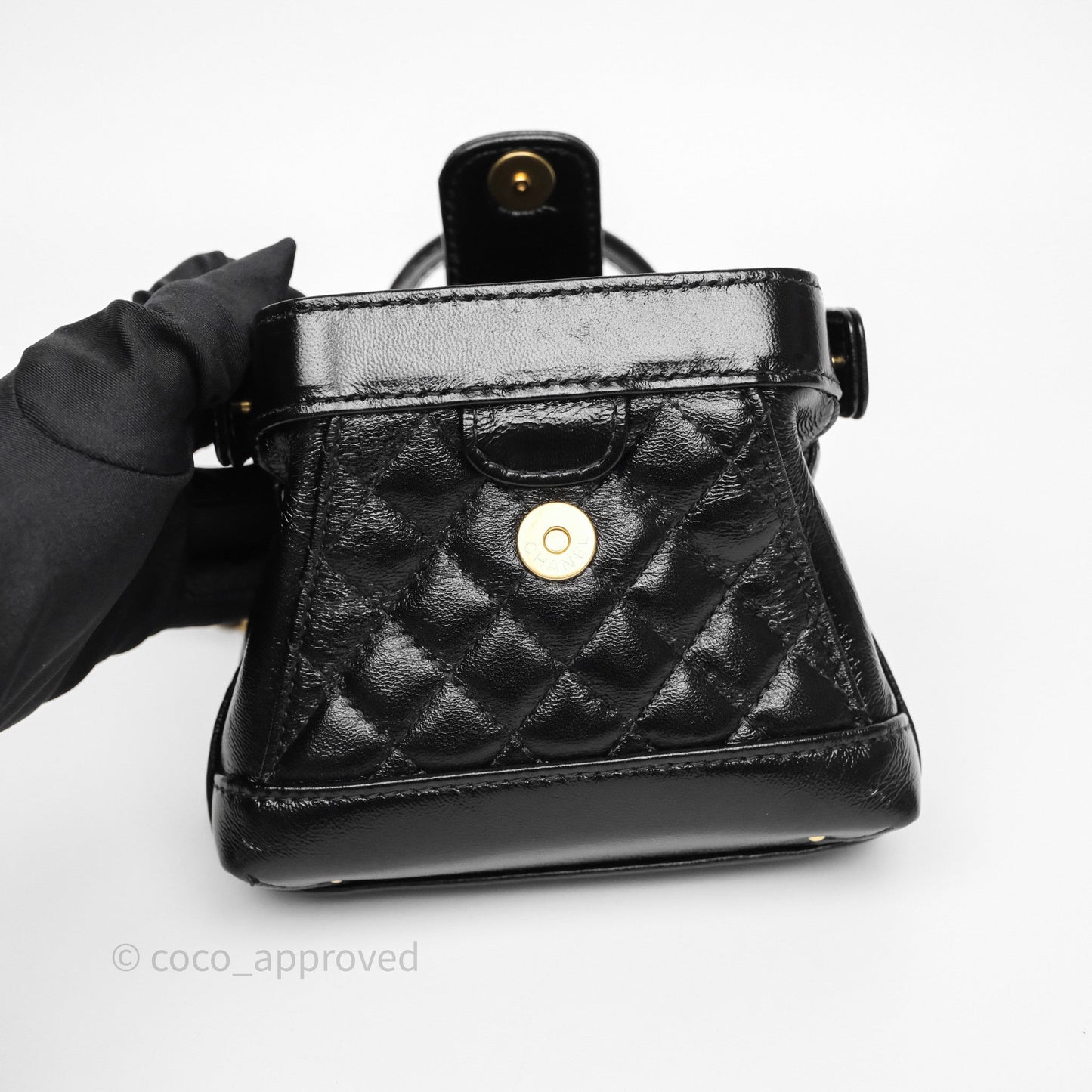 Chanel Mini Cocodoc Doctor Clutch with Chain Black Shiny Lambskin Aged Gold Hardware