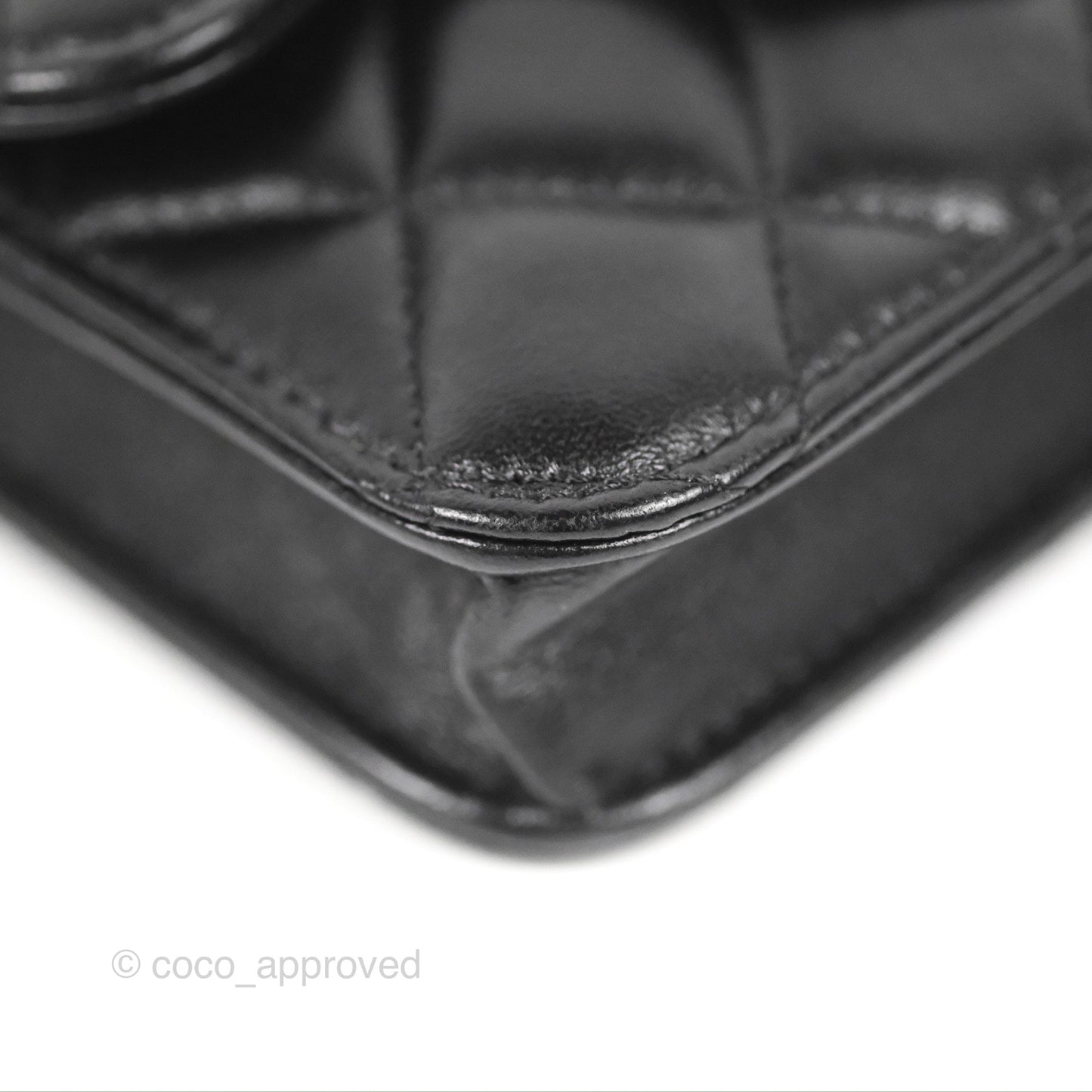 Chanel Mini Handle Flap Coin Purse With Chain Black Lambskin Gold Hardware