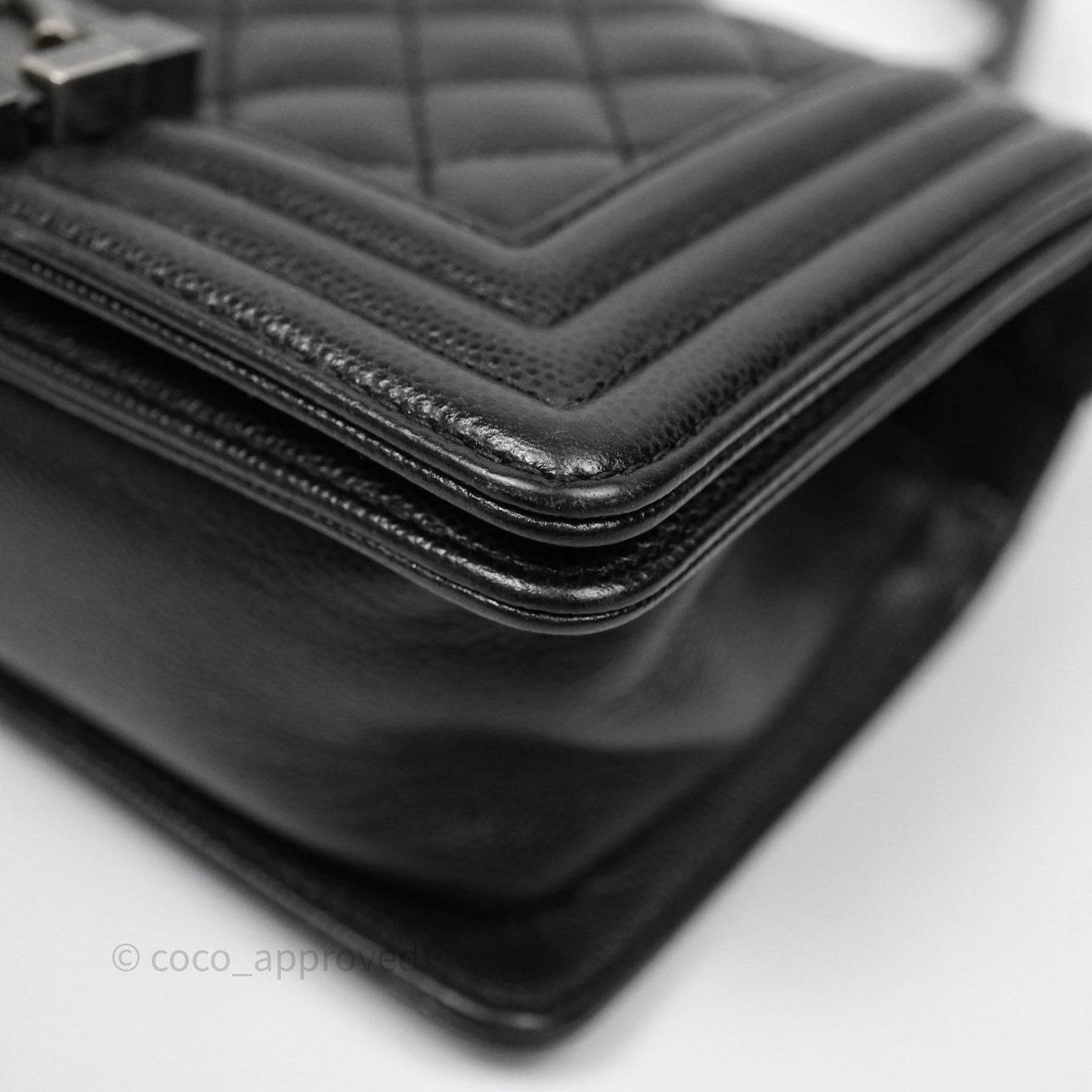 Chanel Small Boy Quilted Black Caviar Ruthenium Hardware