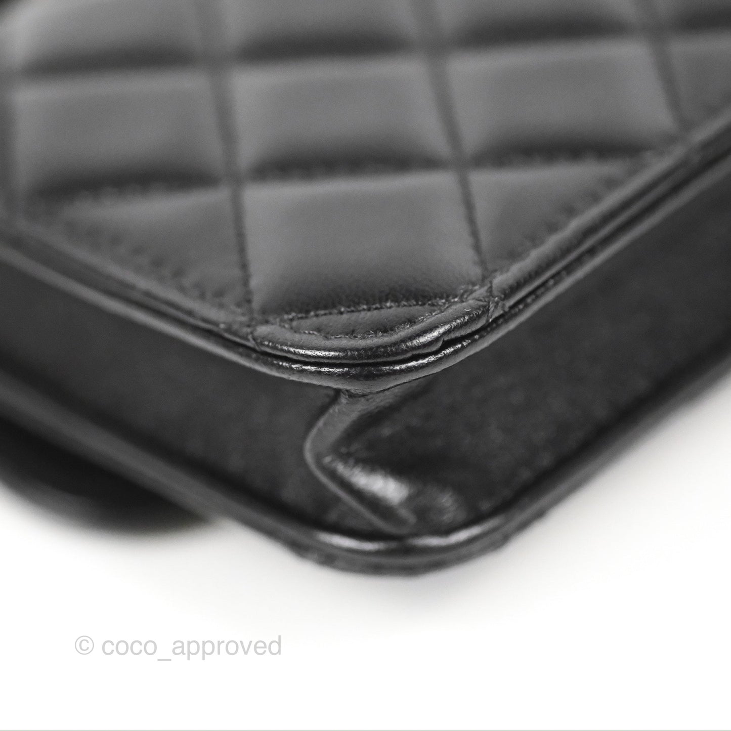 Chanel Mini Handle Flap Coin Purse With Chain Black Lambskin Gold Hardware