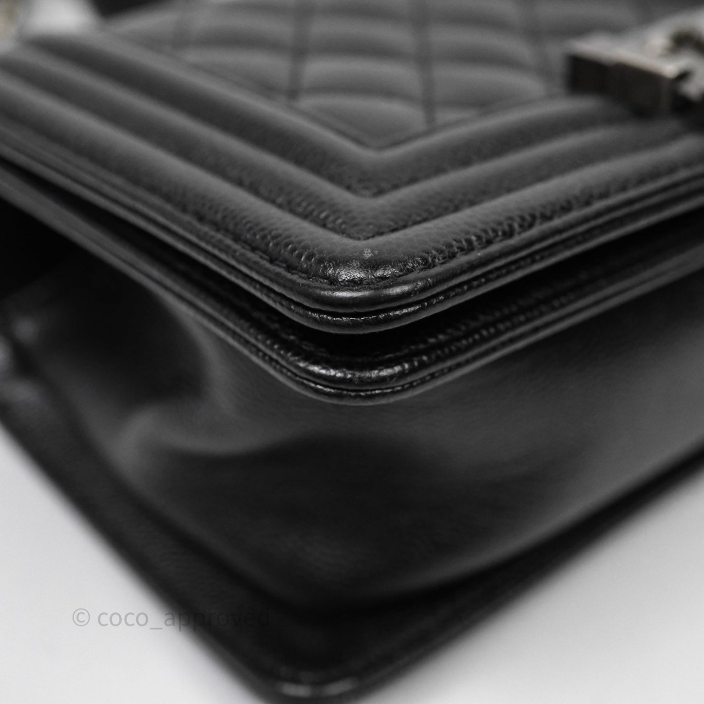 Chanel Small Boy Quilted Black Caviar Ruthenium Hardware