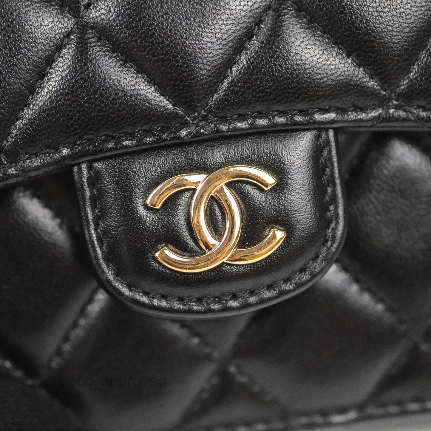Chanel Mini Handle Flap Coin Purse With Chain Black Lambskin Gold Hardware