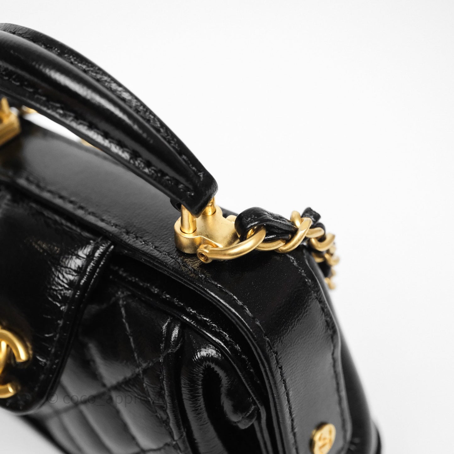 Chanel Mini Cocodoc Doctor Clutch with Chain Black Shiny Lambskin Aged Gold Hardware