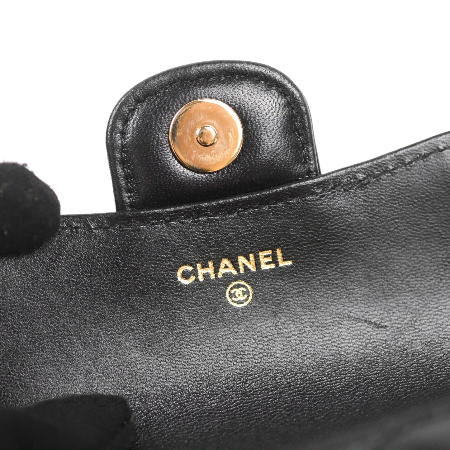 Chanel Mini Handle Flap Coin Purse With Chain Black Lambskin Gold Hardware