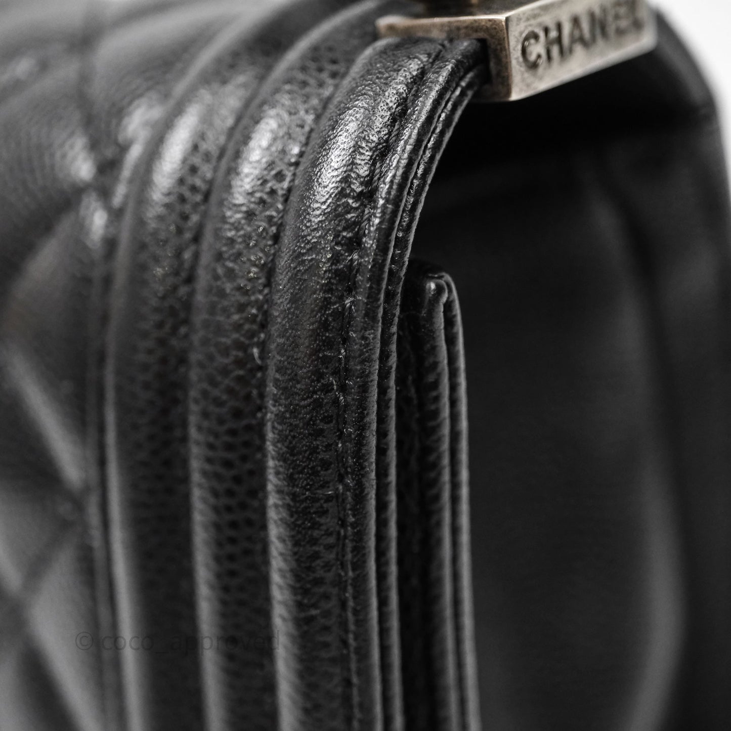Chanel Small Boy Quilted Black Caviar Ruthenium Hardware