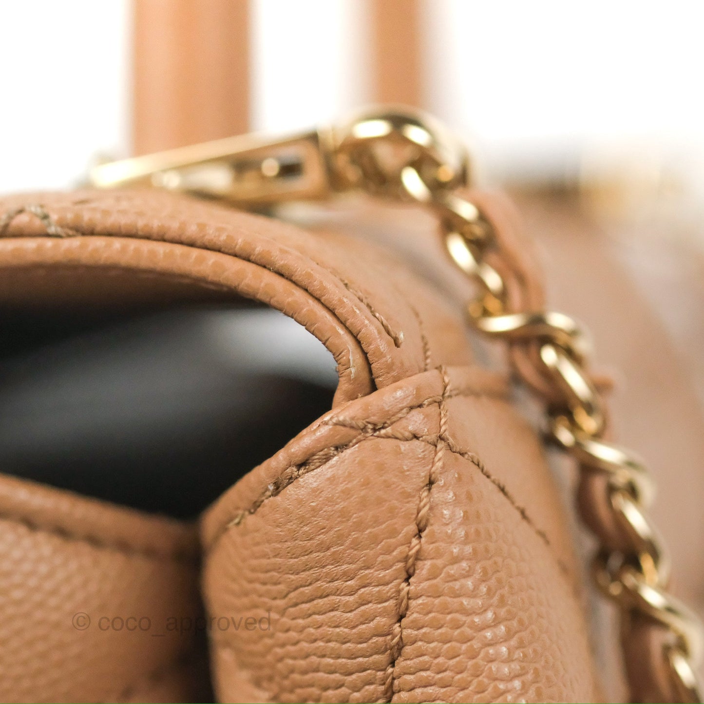 Chanel Small Coco Handle Quilted Dark Beige Caviar Gold Hardware