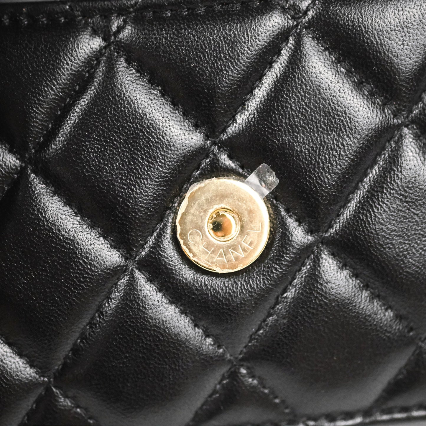 Chanel Mini Handle Flap Coin Purse With Chain Black Lambskin Gold Hardware