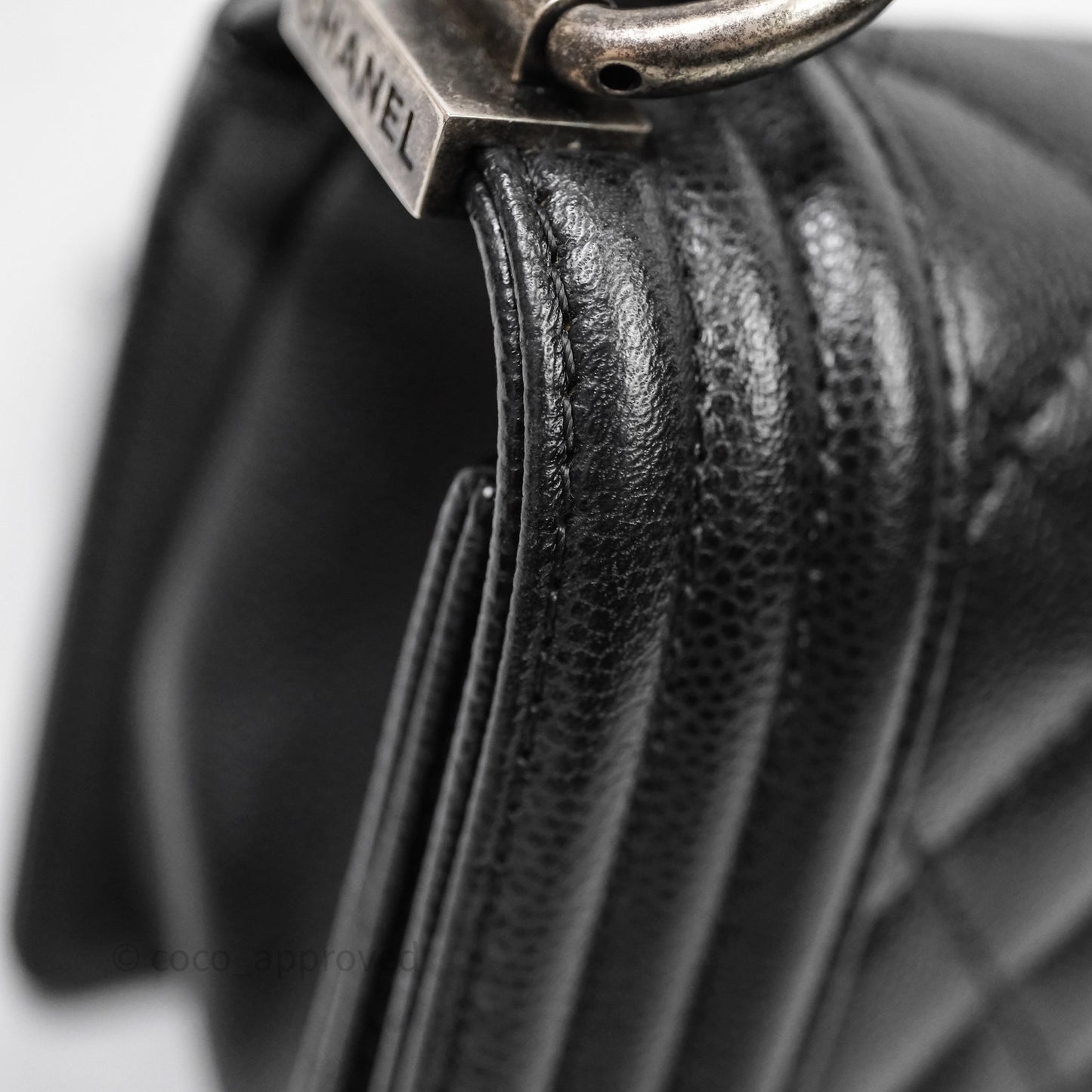Chanel Small Boy Quilted Black Caviar Ruthenium Hardware