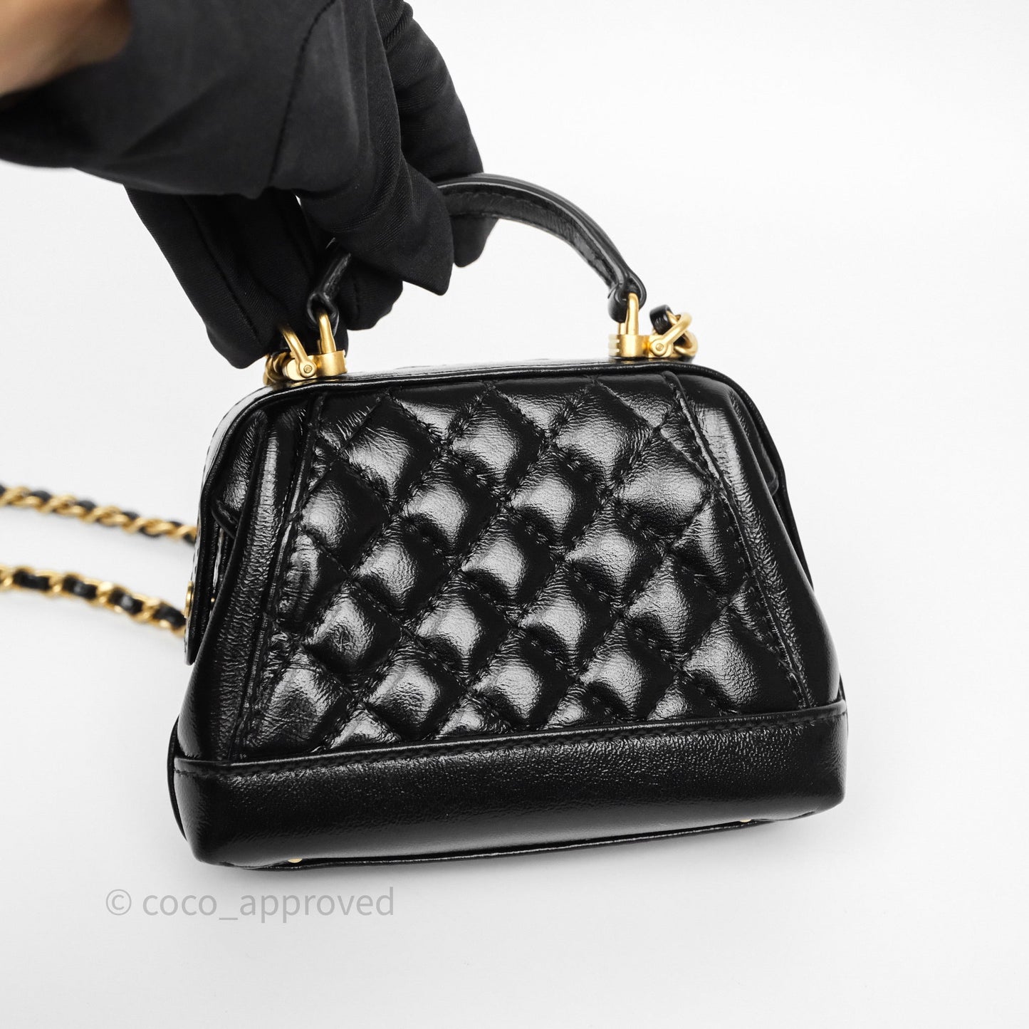Chanel Mini Cocodoc Doctor Clutch with Chain Black Shiny Lambskin Aged Gold Hardware