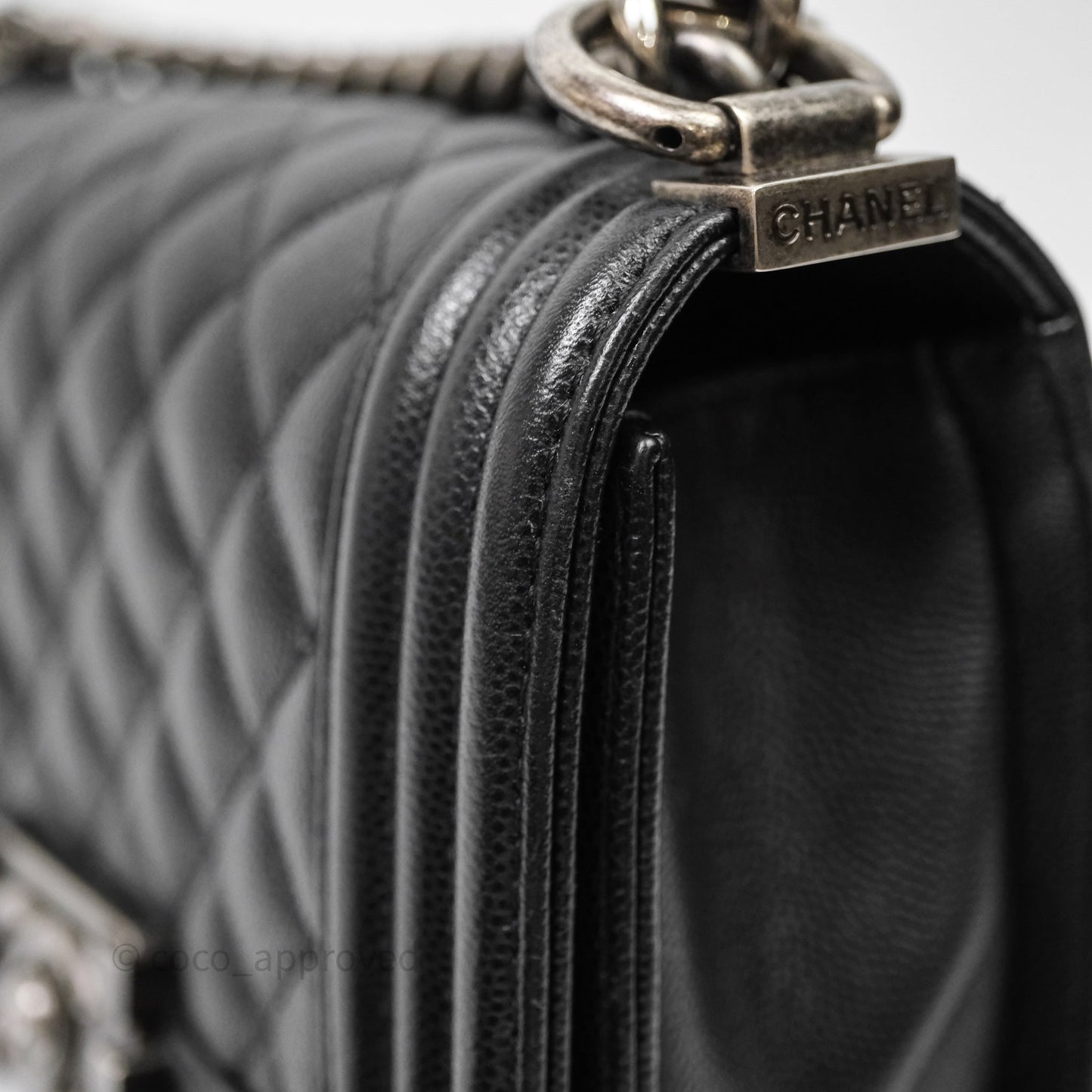 Chanel Small Boy Quilted Black Caviar Ruthenium Hardware