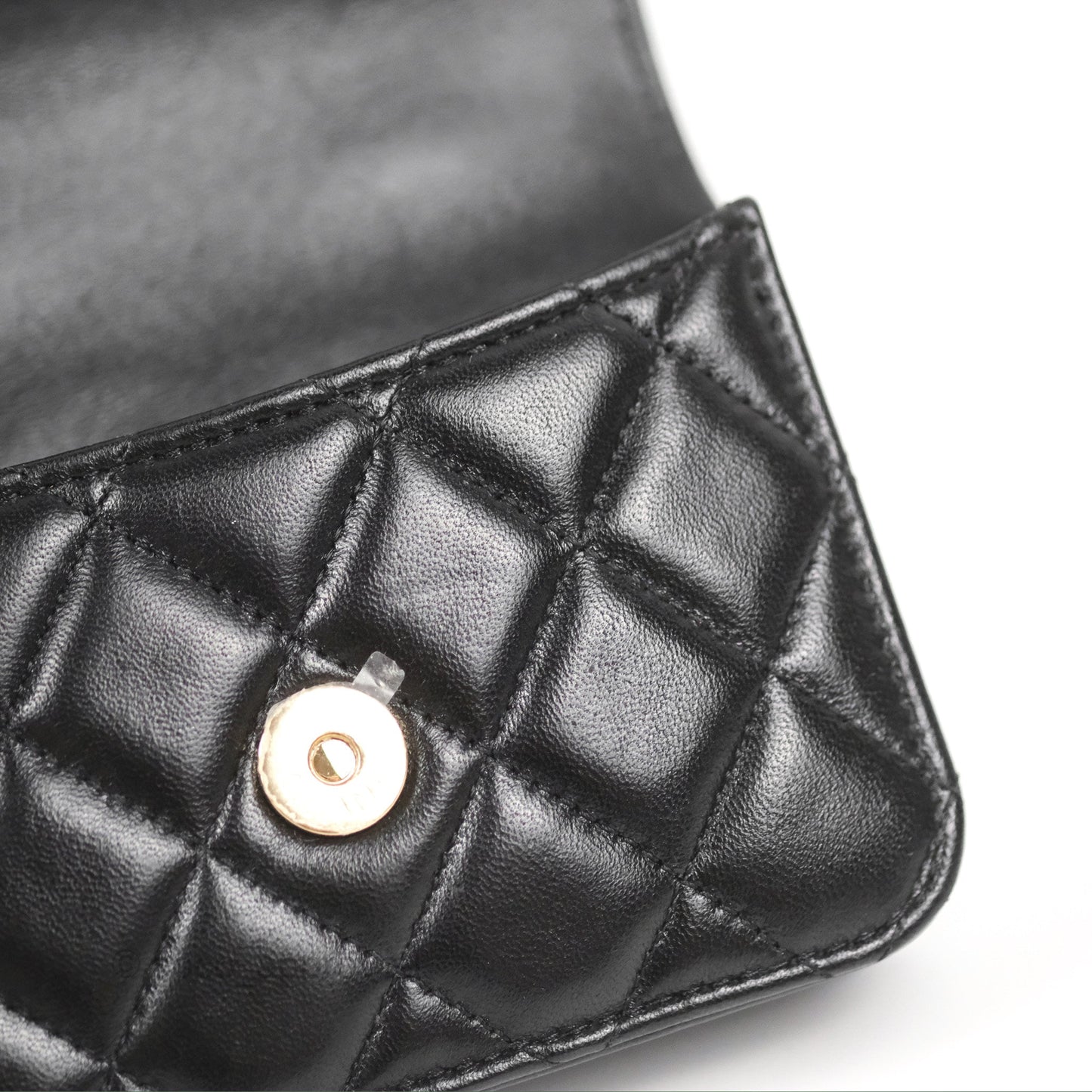Chanel Mini Handle Flap Coin Purse With Chain Black Lambskin Gold Hardware