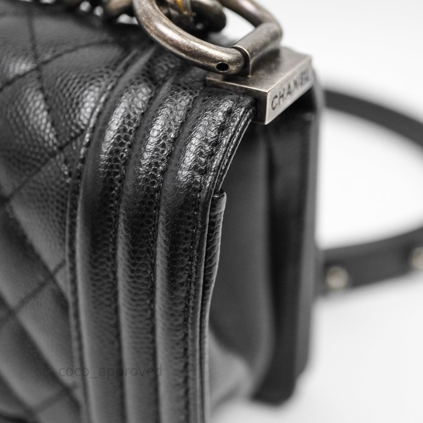 Chanel Small Boy Quilted Black Caviar Ruthenium Hardware