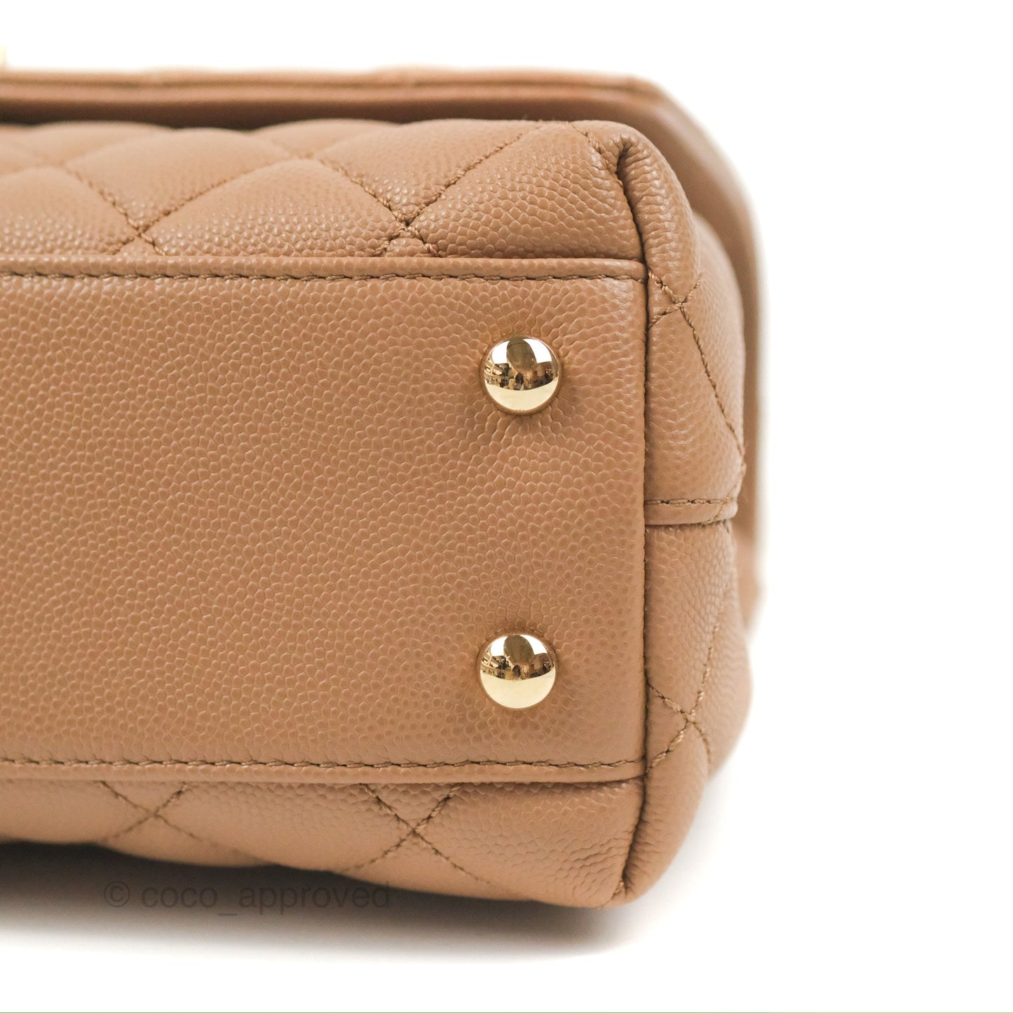 Chanel Small Coco Handle Quilted Dark Beige Caviar Gold Hardware