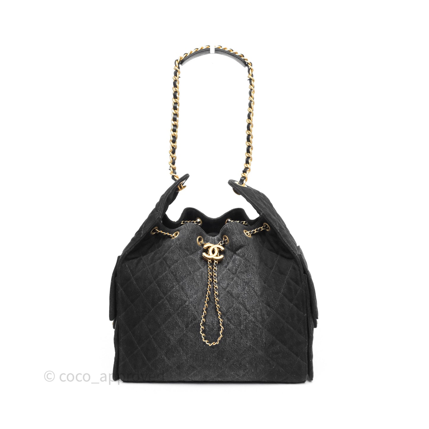 Chanel 25 Medium Washed Denim Black Aged Gold Hardware