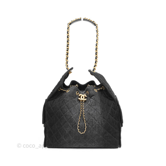 Chanel 25 Medium Washed Denim Black Aged Gold Hardware