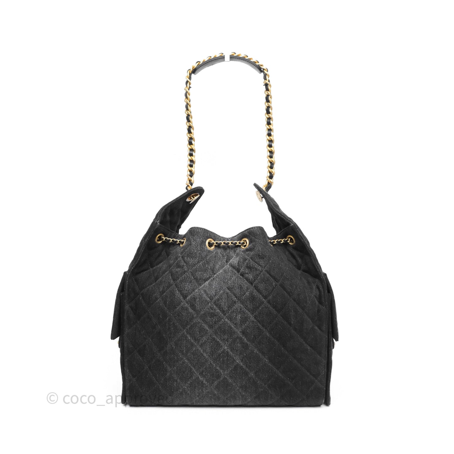Chanel 25 Medium Washed Denim Black Aged Gold Hardware