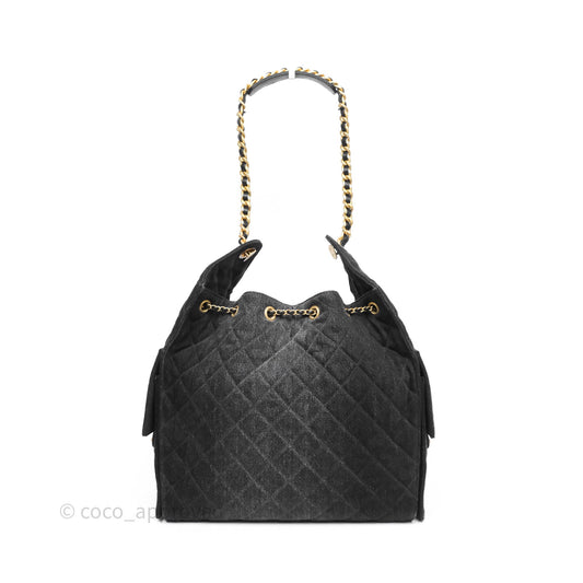 Chanel 25 Medium Washed Denim Black Aged Gold Hardware