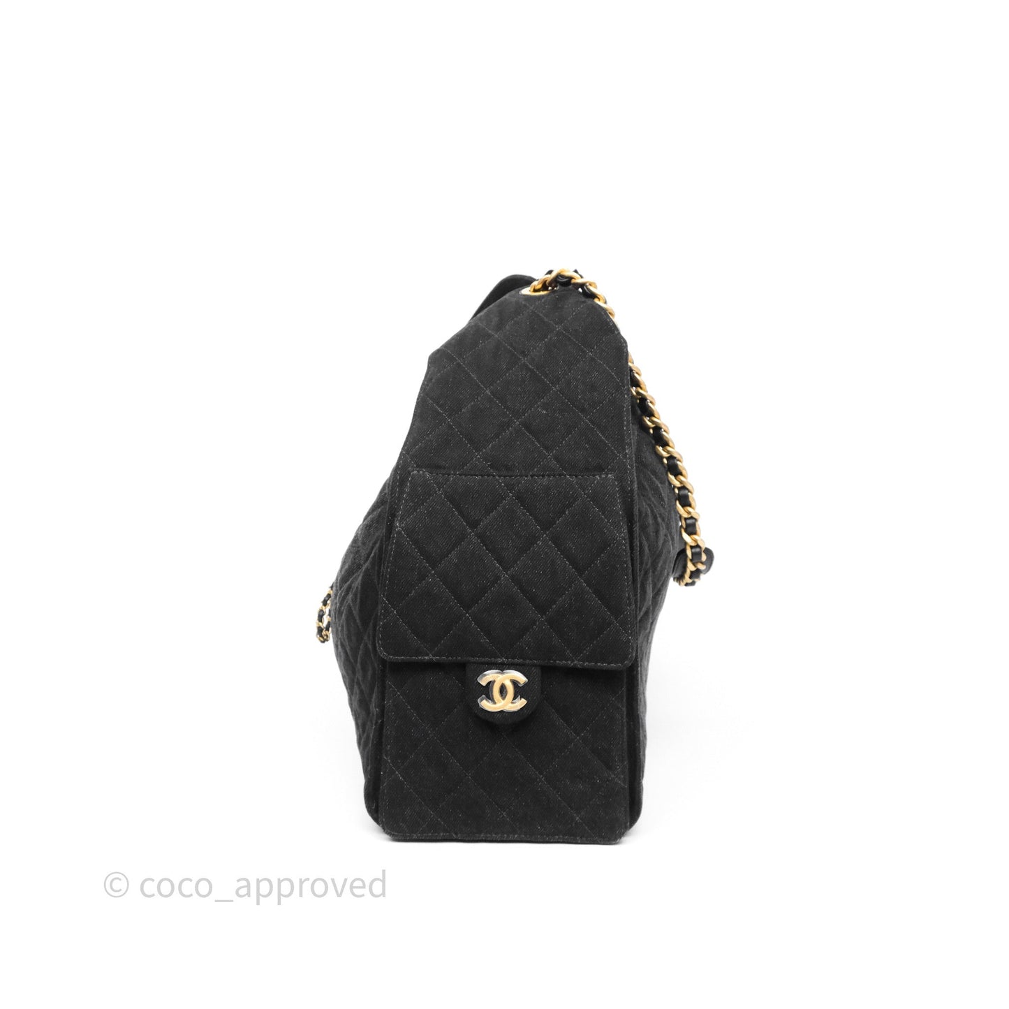 Chanel 25 Medium Washed Denim Black Aged Gold Hardware