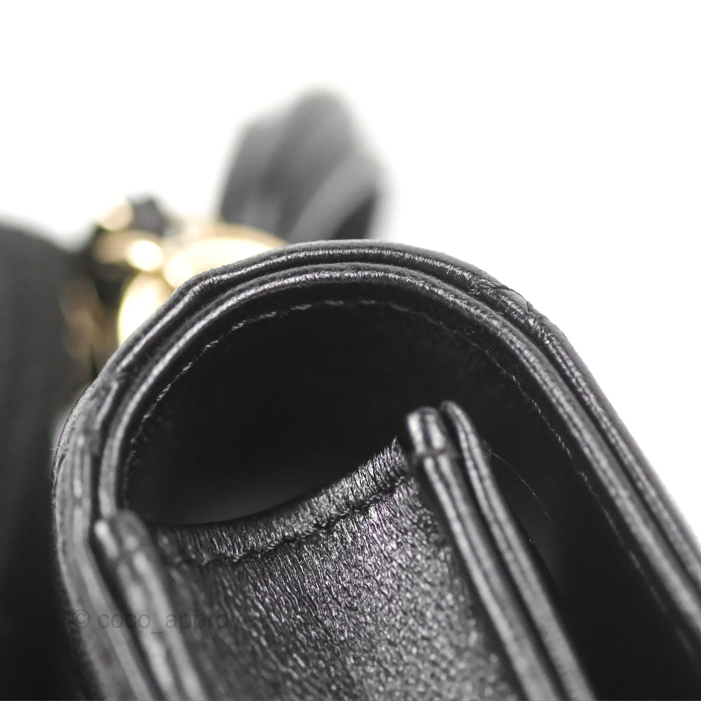 Chanel Mini Handle Flap Coin Purse With Chain Black Lambskin Gold Hardware