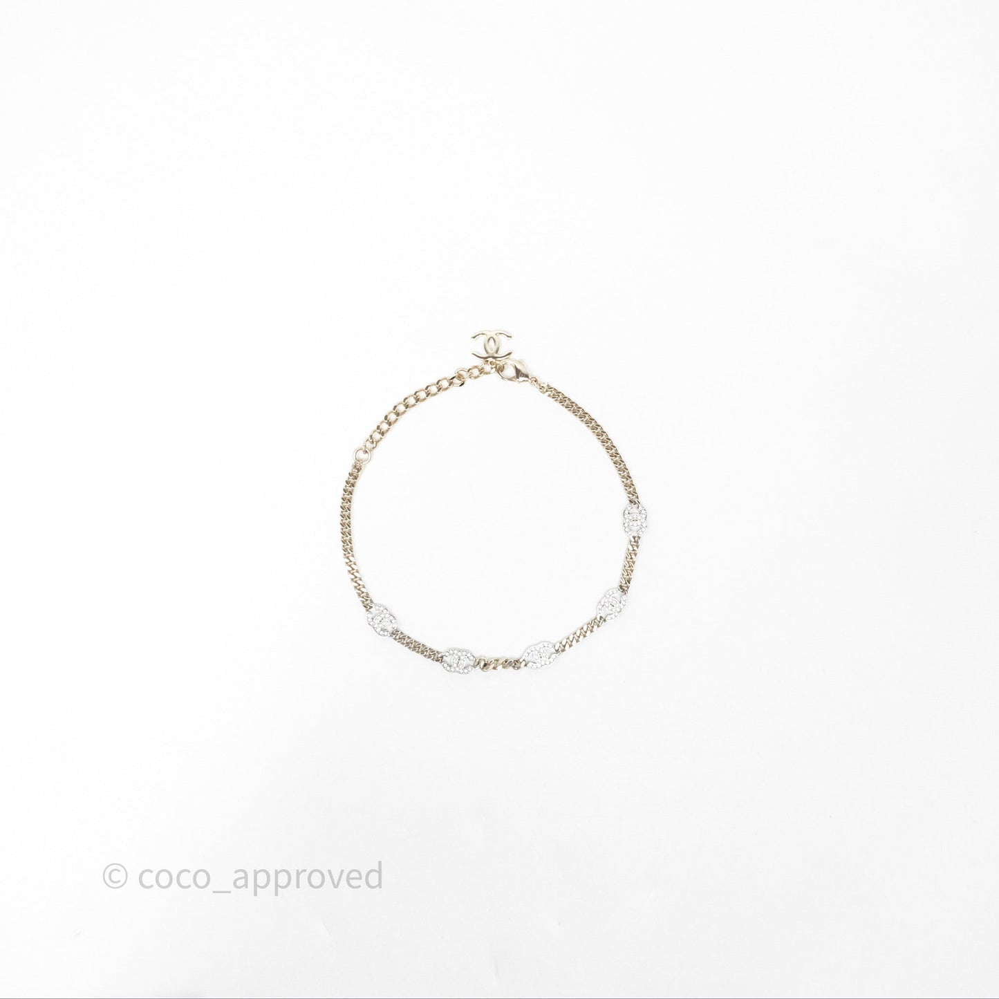 Chanel Crystal CC Pearl Necklace Sliver Tone 25V