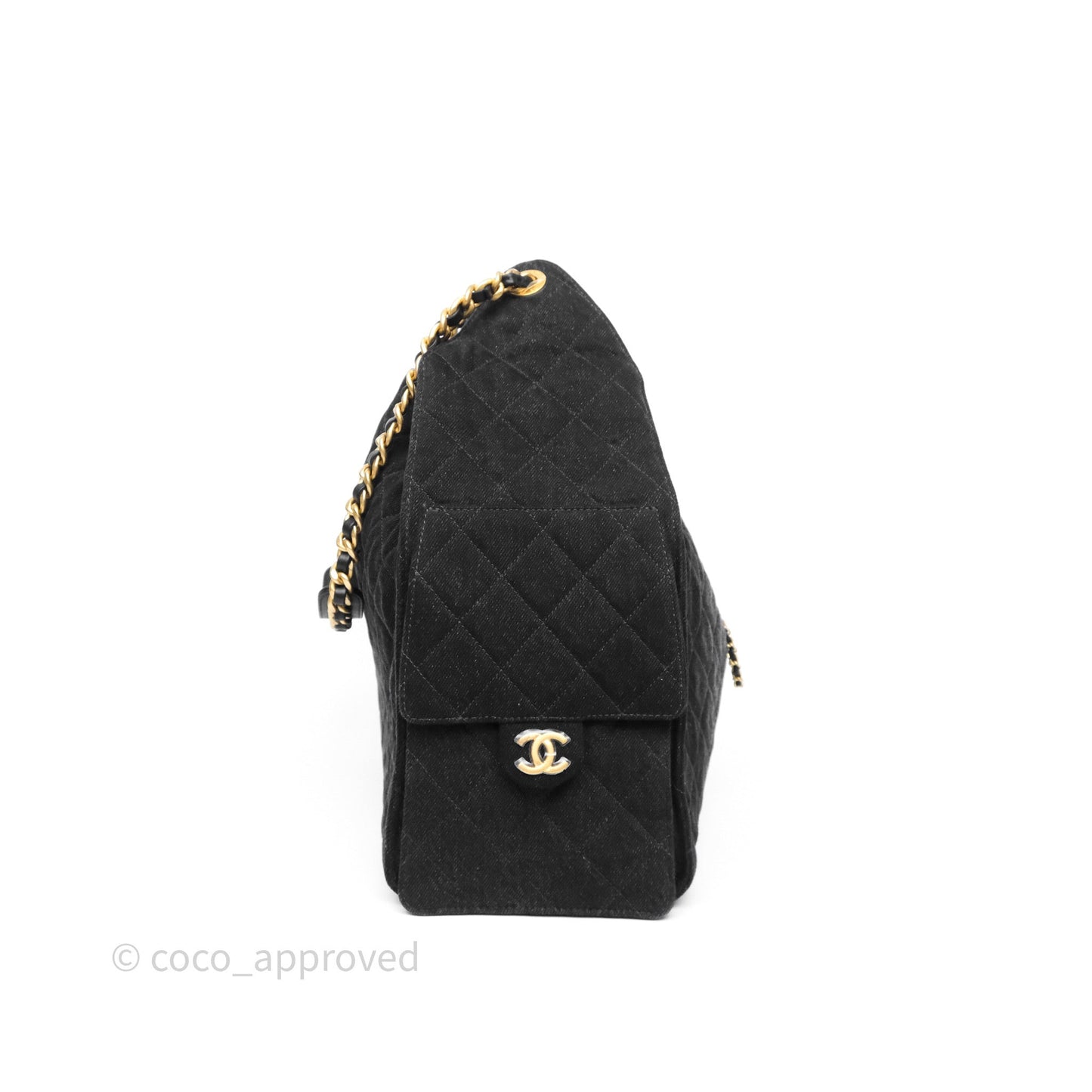 Chanel 25 Medium Washed Denim Black Aged Gold Hardware