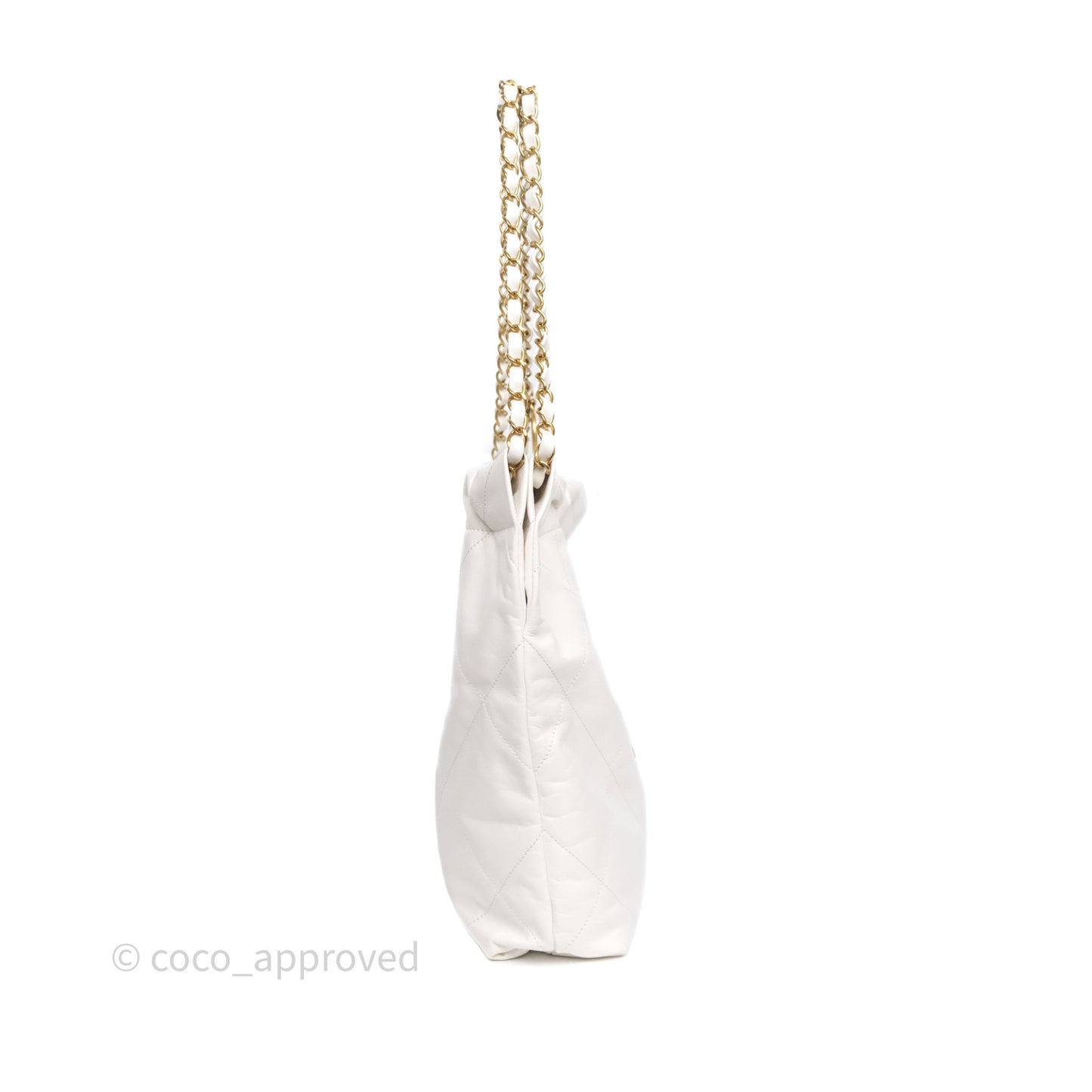 Chanel 22 Small White Shiny Crumpled Calfskin Aged Gold Hardware