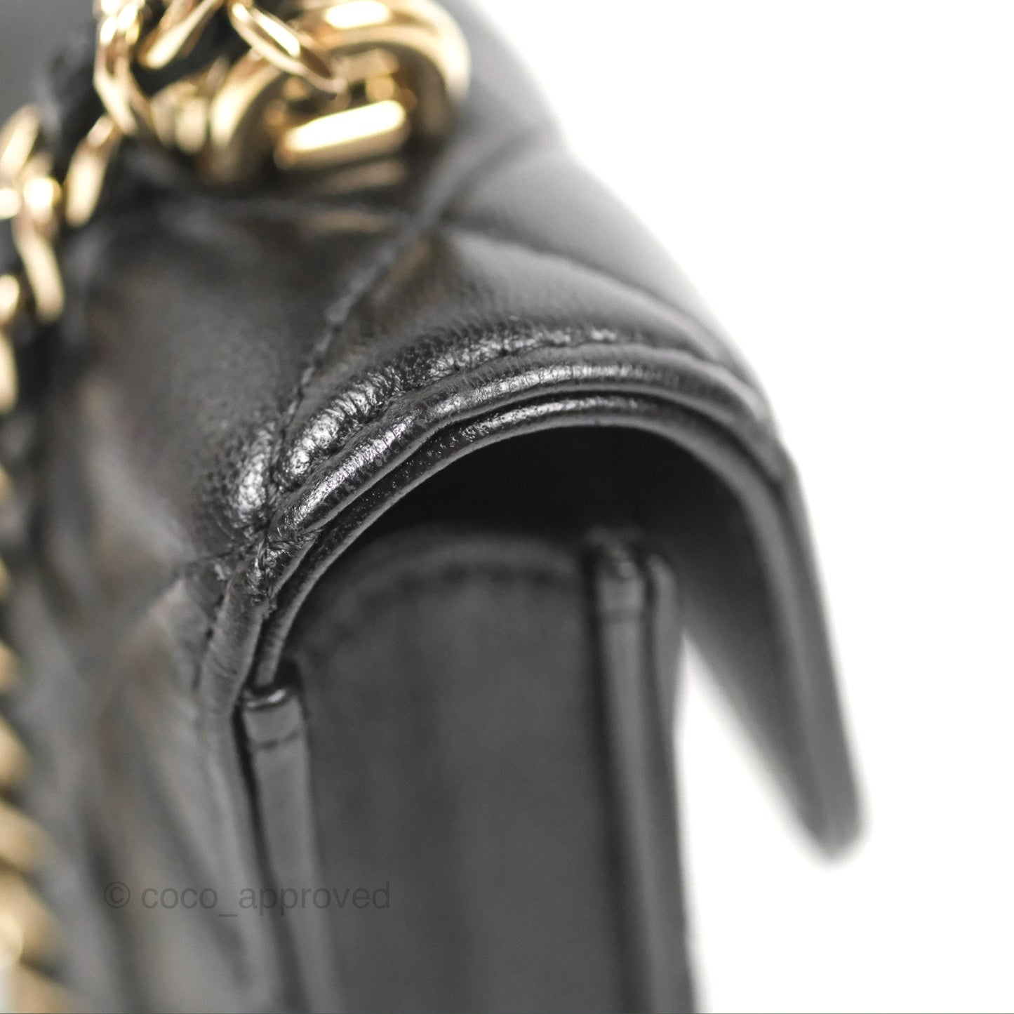 Chanel Mini Handle Flap Coin Purse With Chain Black Lambskin Gold Hardware