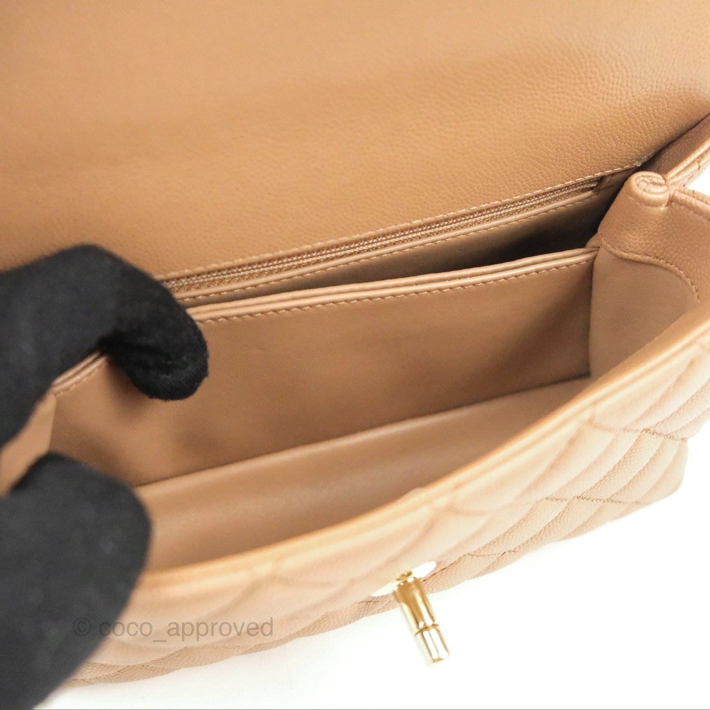 Chanel Small Coco Handle Quilted Dark Beige Caviar Gold Hardware