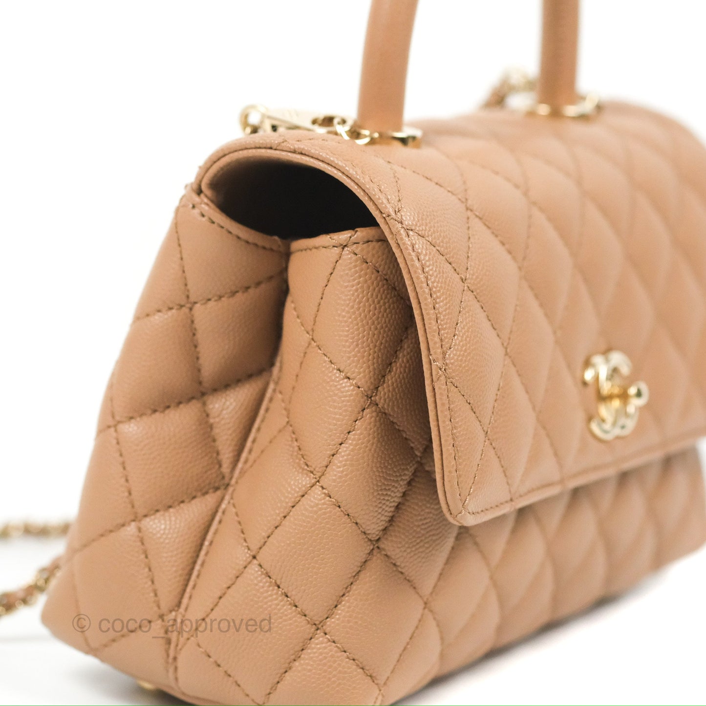 Chanel Small Coco Handle Quilted Dark Beige Caviar Gold Hardware
