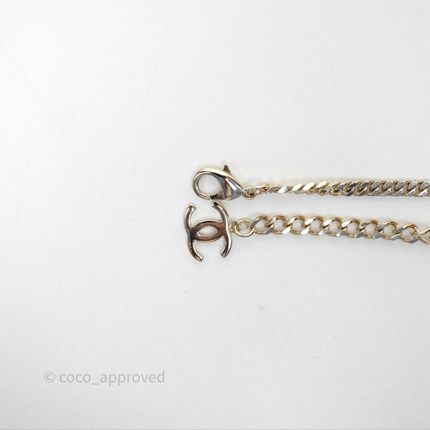 Chanel Crystal CC Pearl Necklace Sliver Tone 25V