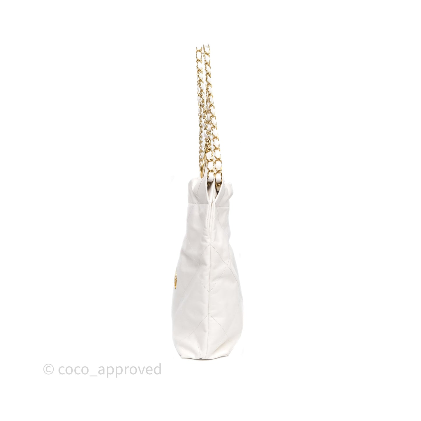 Chanel 22 Small White Shiny Crumpled Calfskin Aged Gold Hardware