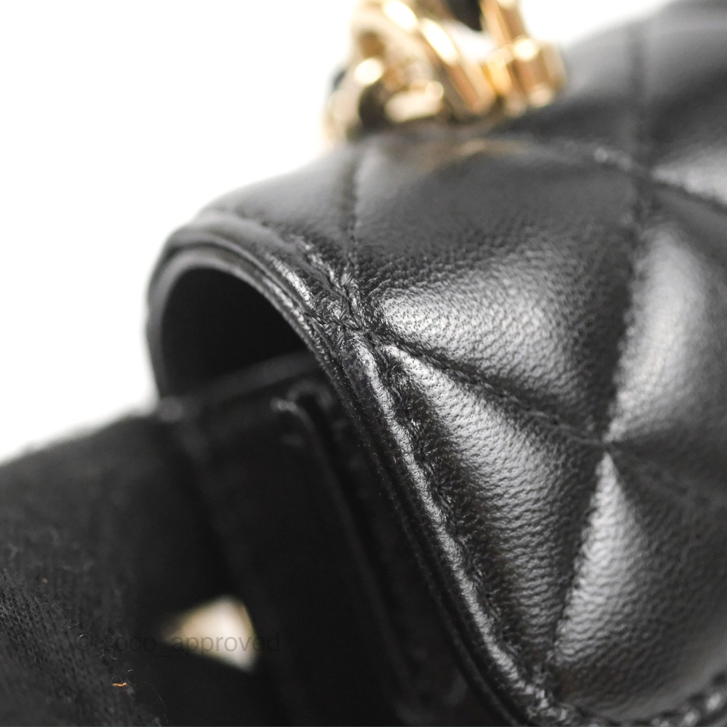 Chanel Mini Handle Flap Coin Purse With Chain Black Lambskin Gold Hardware