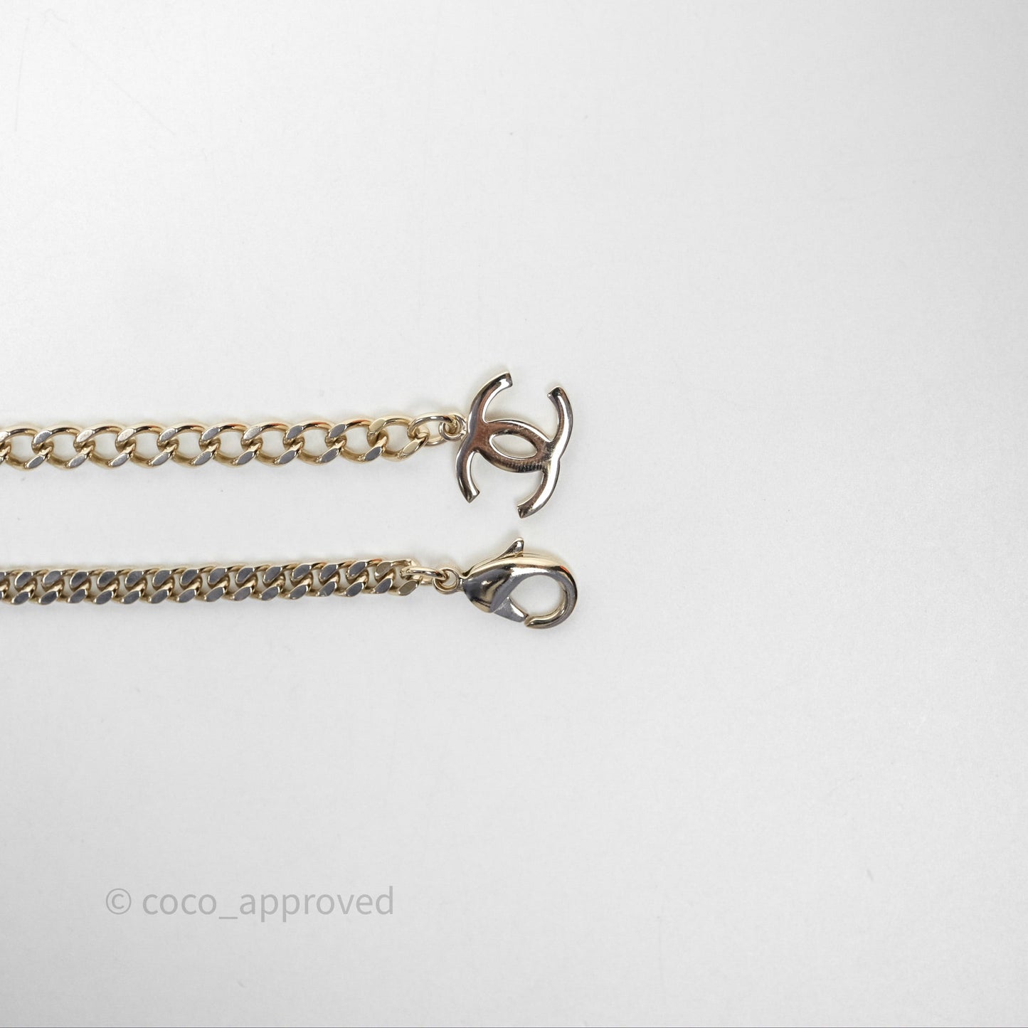 Chanel Crystal CC Pearl Necklace Sliver Tone 25V