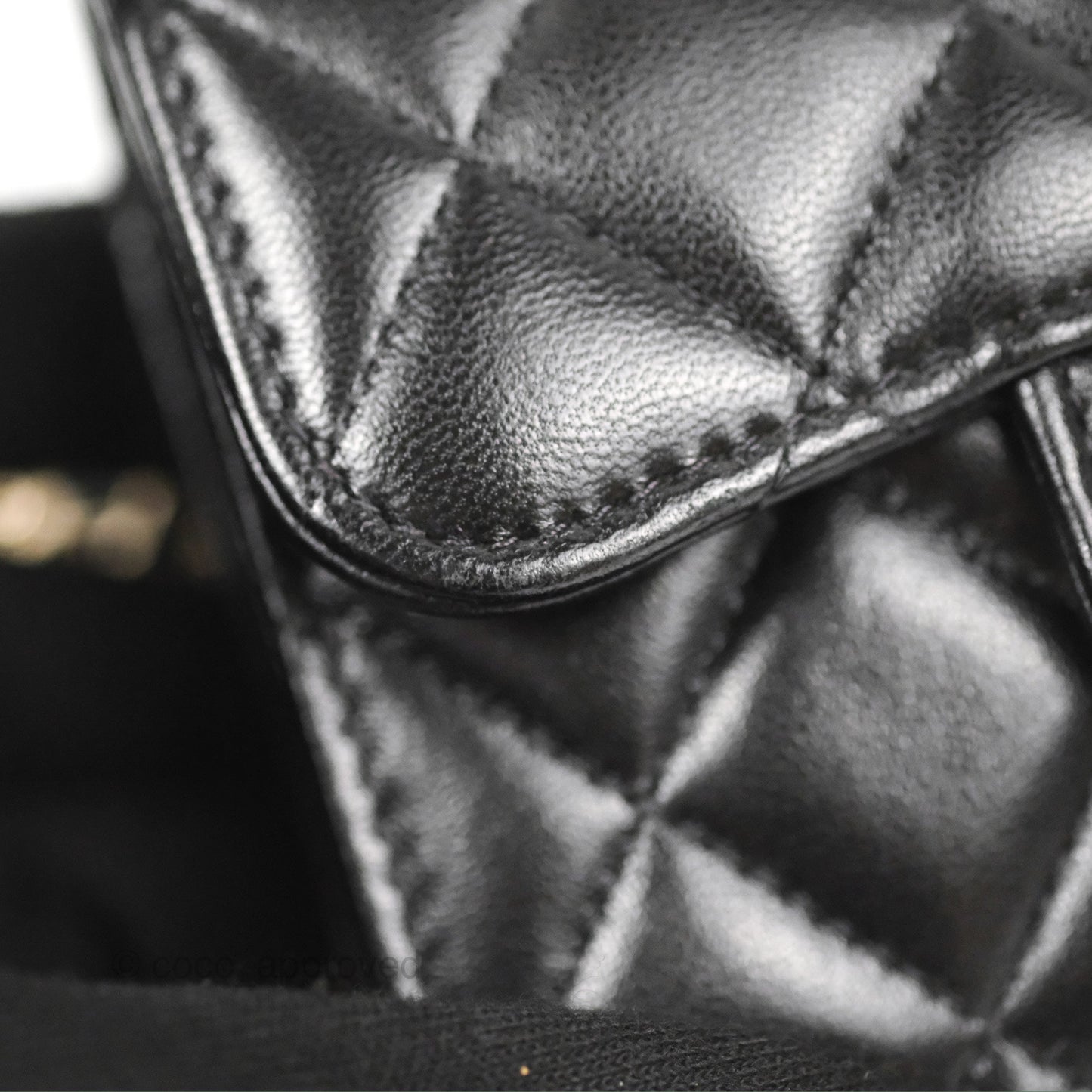 Chanel Mini Handle Flap Coin Purse With Chain Black Lambskin Gold Hardware