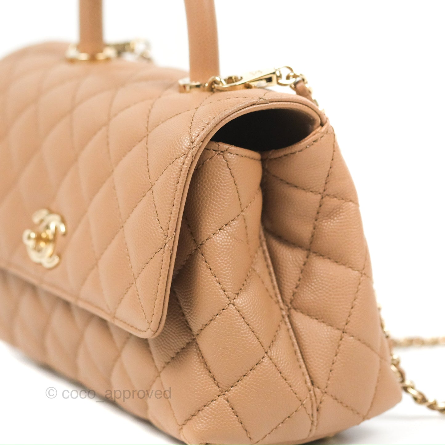 Chanel Small Coco Handle Quilted Dark Beige Caviar Gold Hardware