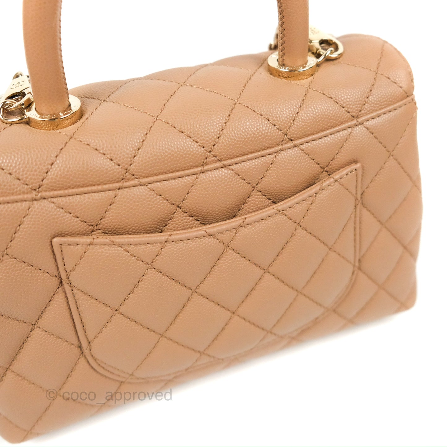 Chanel Small Coco Handle Quilted Dark Beige Caviar Gold Hardware
