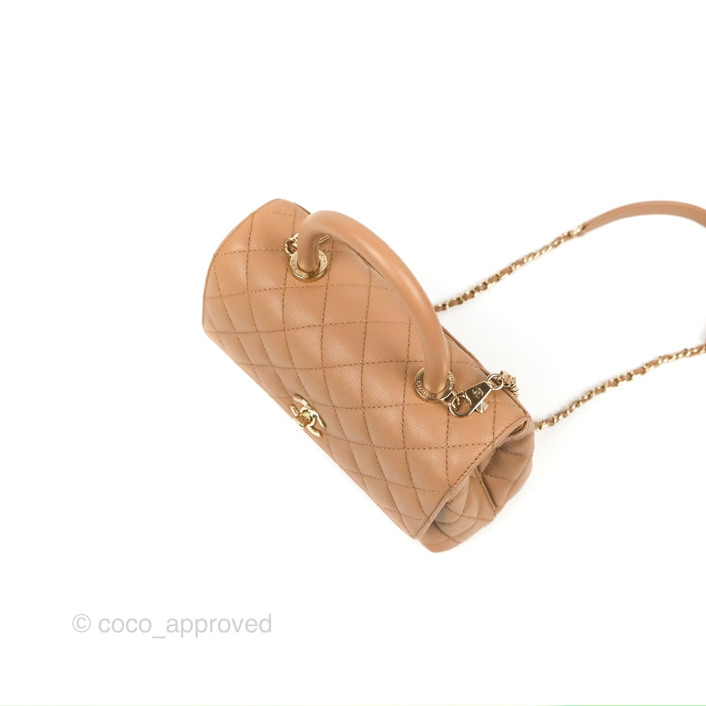 Chanel Small Coco Handle Quilted Dark Beige Caviar Gold Hardware