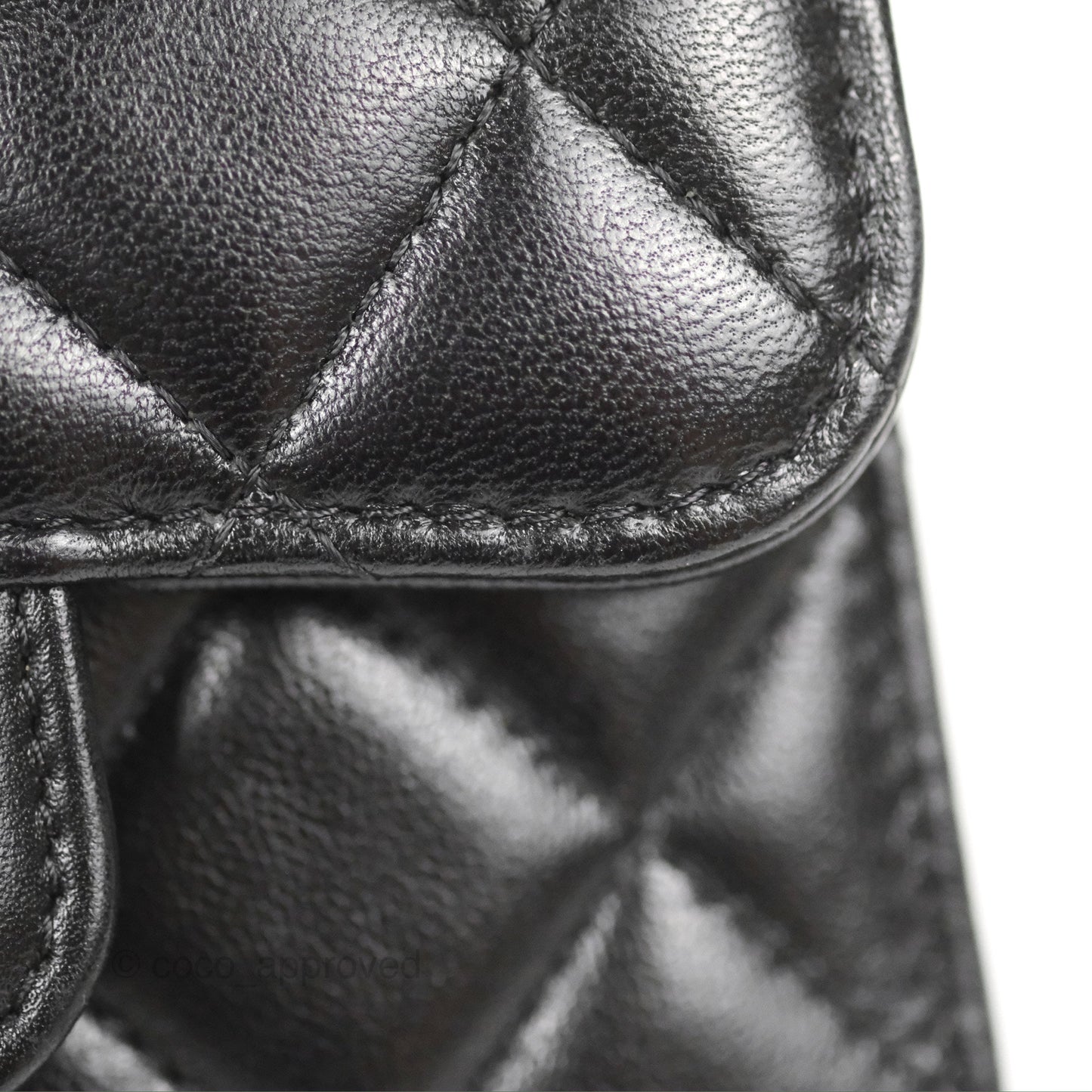 Chanel Mini Handle Flap Coin Purse With Chain Black Lambskin Gold Hardware
